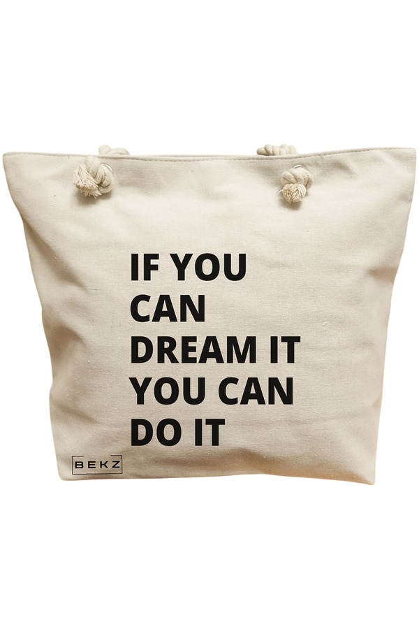 Geanta Canvas Tote pentru femei, model If you can dream it you can do it, 40x51 cm, Bej, BEKZ® 11 Geanta Canvas Tote pentru femei