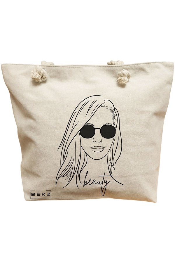 Geanta Canvas Tote pentru femei, model Beauty Girl, 40x51 cm, Bej, BEKZ® 11 Geanta Canvas Tote pentru femei