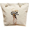 Geanta Canvas Tote pentru femei, model Super Girl, 40x51 cm, Bej, BEKZ® 16 Geanta Canvas Tote pentru femei
