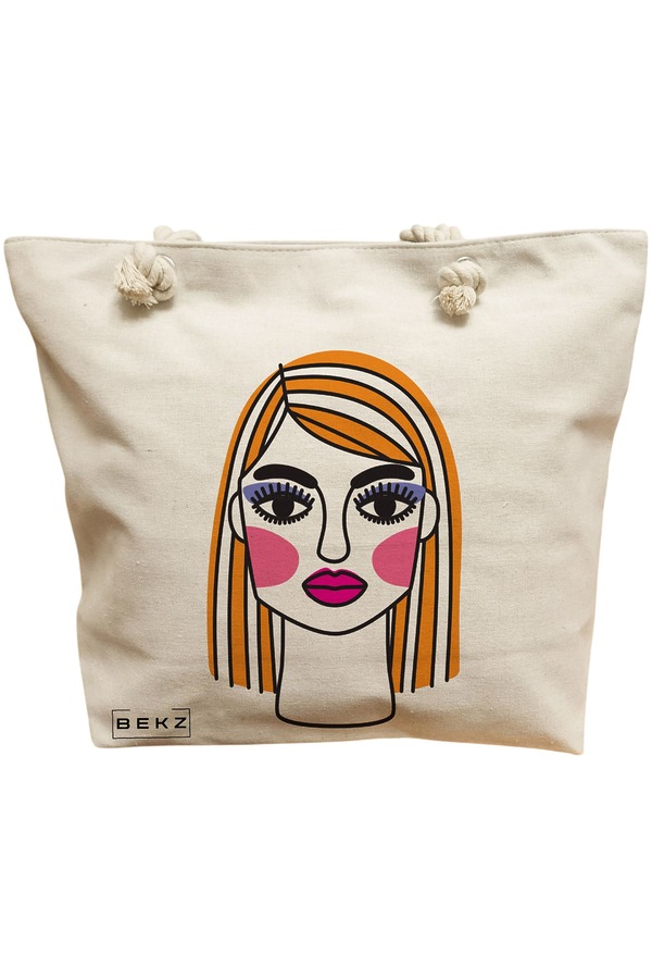 Geanta Canvas Tote pentru femei, model Modern Makeup, 40x51 cm, Bej, BEKZ® 11 Geanta Canvas Tote pentru femei