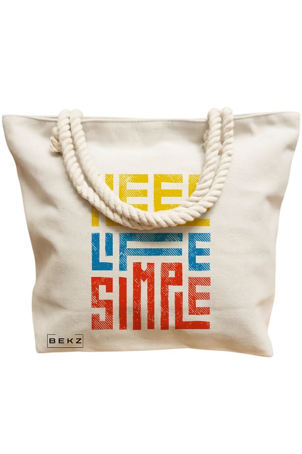 Geanta Canvas Tote pentru femei, model Keep Life Simple, 40x51 cm, Bej, BEKZ® 12 model Keep Life Simple