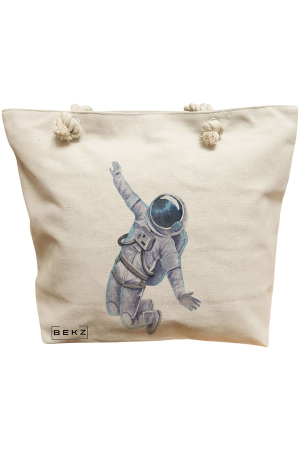 Geanta Canvas Tote pentru femei, model Astronaut, 40x51 cm, Bej, BEKZ® 11 Geanta Canvas Tote pentru femei