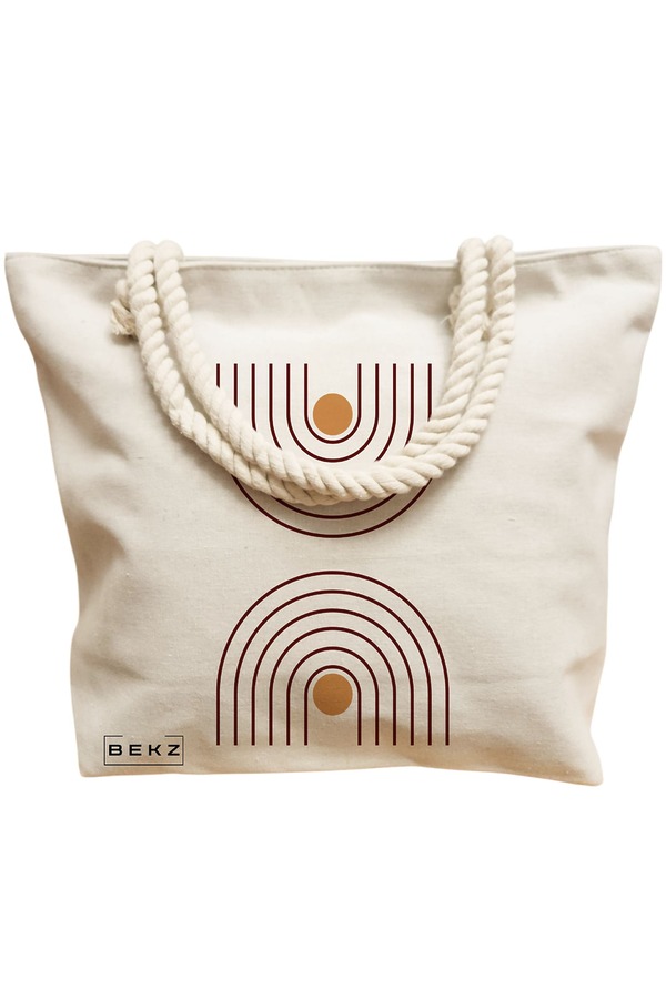 Geanta Canvas Tote pentru femei, model Sunshine Arches, 40x51 cm, Bej, BEKZ® 12 model Sunshine Arches