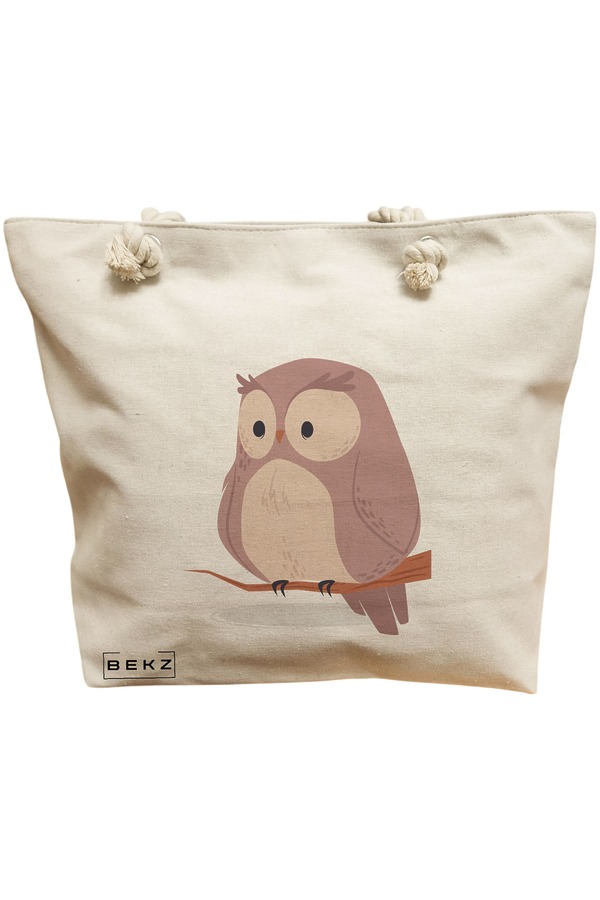 Geanta Canvas Tote pentru femei, model Cute Owl, 40x51 cm, Bej, BEKZ® 11 Geanta Canvas Tote pentru femei
