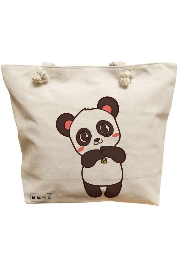 Geanta Canvas Tote pentru femei, model Panda Love, 40x51 cm, Bej, BEKZ® 11 Geanta Canvas Tote pentru femei