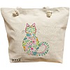 Geanta Canvas Tote pentru femei, model Floral Cat, 40x51 cm, Bej, BEKZ® 17 Geanta Canvas Tote pentru femei
