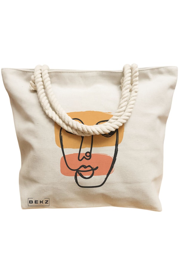 Geanta Canvas Tote pentru femei, model Lines Art, 40x51 cm, Bej, BEKZ® 12 model Lines Art