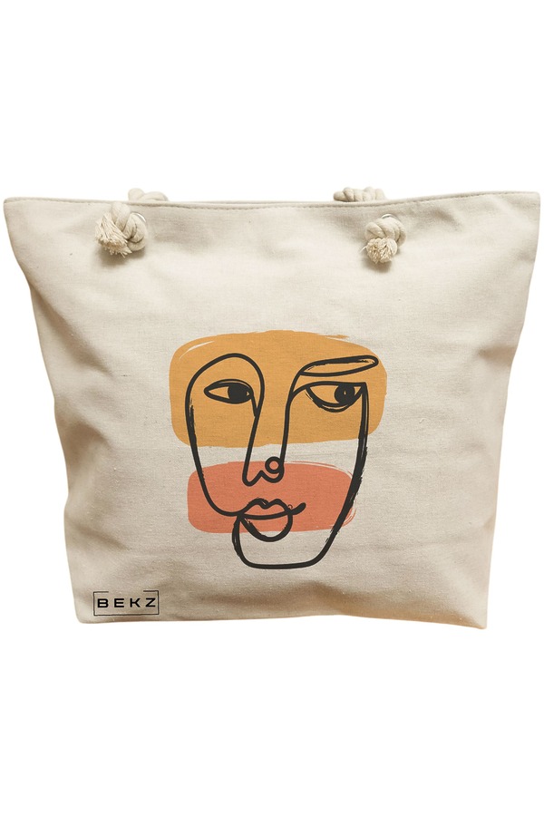 Geanta Canvas Tote pentru femei, model Lines Art, 40x51 cm, Bej, BEKZ® 11 Geanta Canvas Tote pentru femei