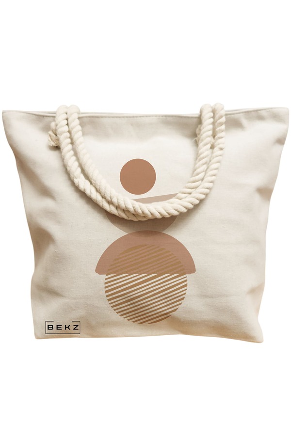 Geanta Canvas Tote pentru femei, model Echilibru Geometric, 40x51 cm, Bej, BEKZ® 12 model Echilibru Geometric