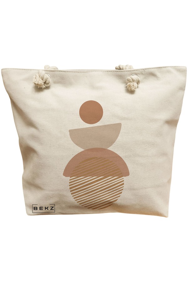 Geanta Canvas Tote pentru femei, model Echilibru Geometric, 40x51 cm, Bej, BEKZ® 11 Geanta Canvas Tote pentru femei