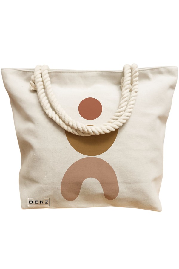 Geanta Canvas Tote pentru femei, model Geometric Art, 40x51 cm, Bej, BEKZ® 12 model Geometric Art