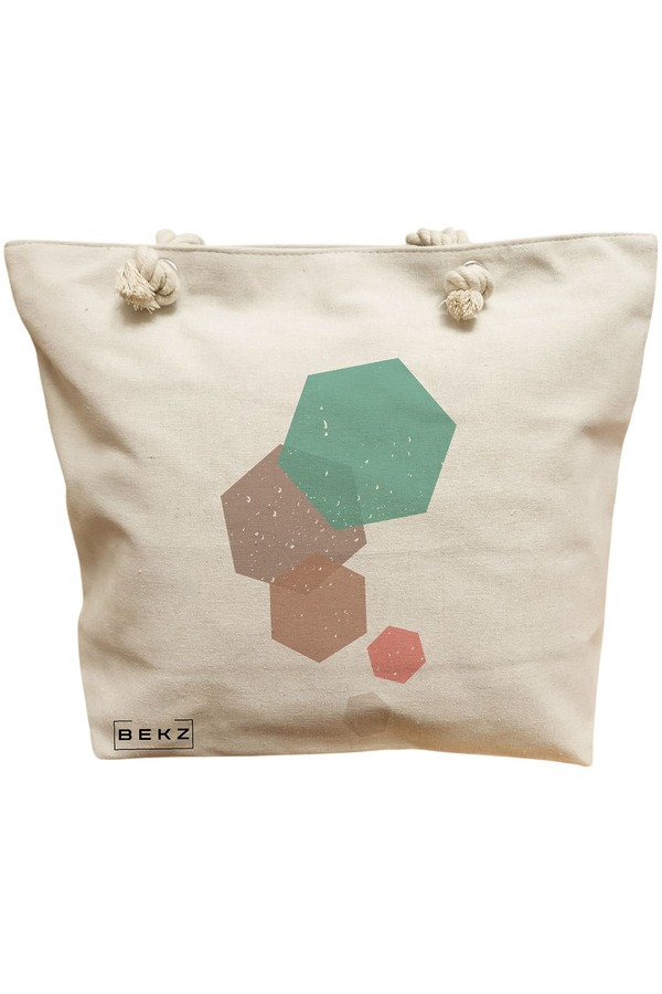 Geanta Canvas Tote pentru femei, model Hexagons, 40x51 cm, Bej, BEKZ® 11 Geanta Canvas Tote pentru femei