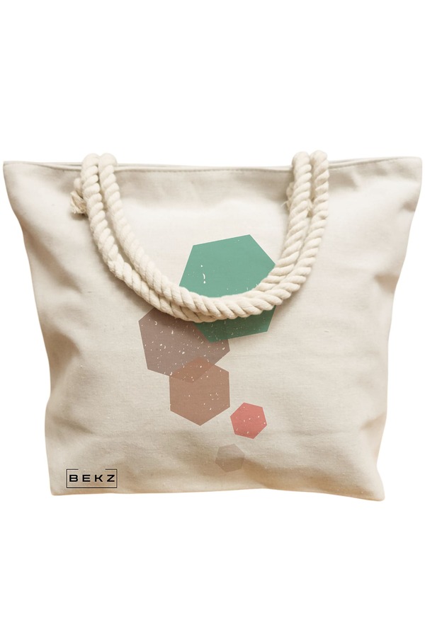 Geanta Canvas Tote pentru femei, model Hexagons, 40x51 cm, Bej, BEKZ® 12 model Hexagons