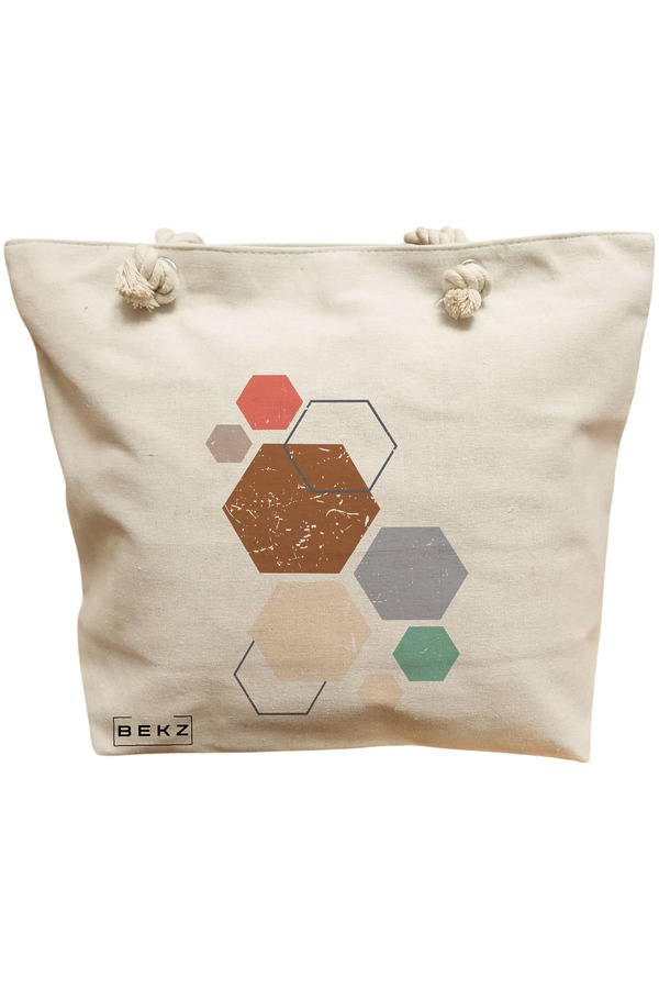 Geanta Canvas Tote pentru femei, model Hexagons Pattern, 40x51 cm, Bej, BEKZ® 11 Geanta Canvas Tote pentru femei
