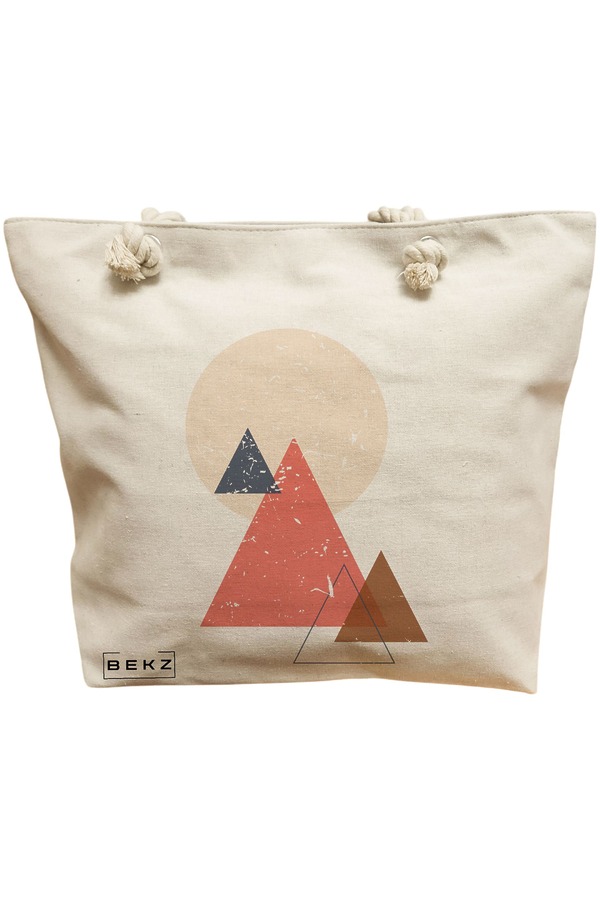 Geanta Canvas Tote pentru femei, model Triangles, 40x51 cm, Bej, BEKZ® 11 Geanta Canvas Tote pentru femei