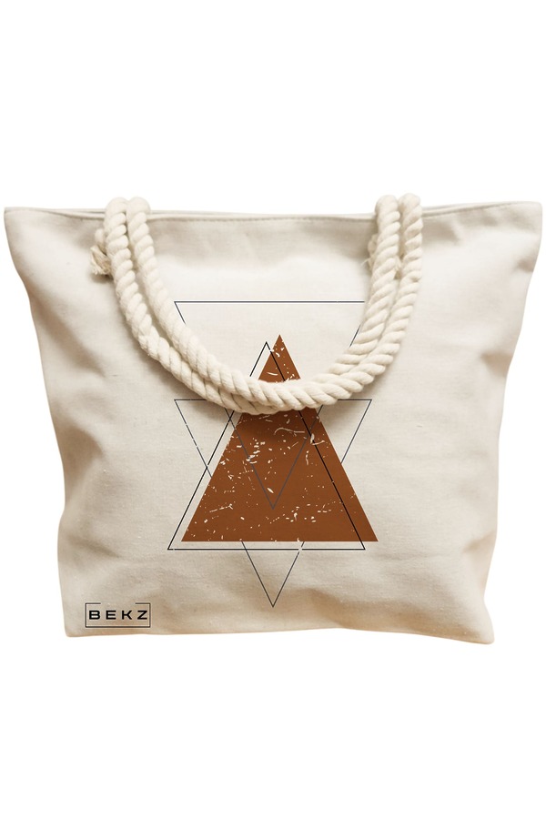 Geanta Canvas Tote pentru femei, model Triangles art, 40x51 cm, Bej, BEKZ® 12 model Triangles art