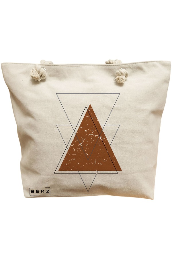 Geanta Canvas Tote pentru femei, model Triangles art, 40x51 cm, Bej, BEKZ® 11 Geanta Canvas Tote pentru femei