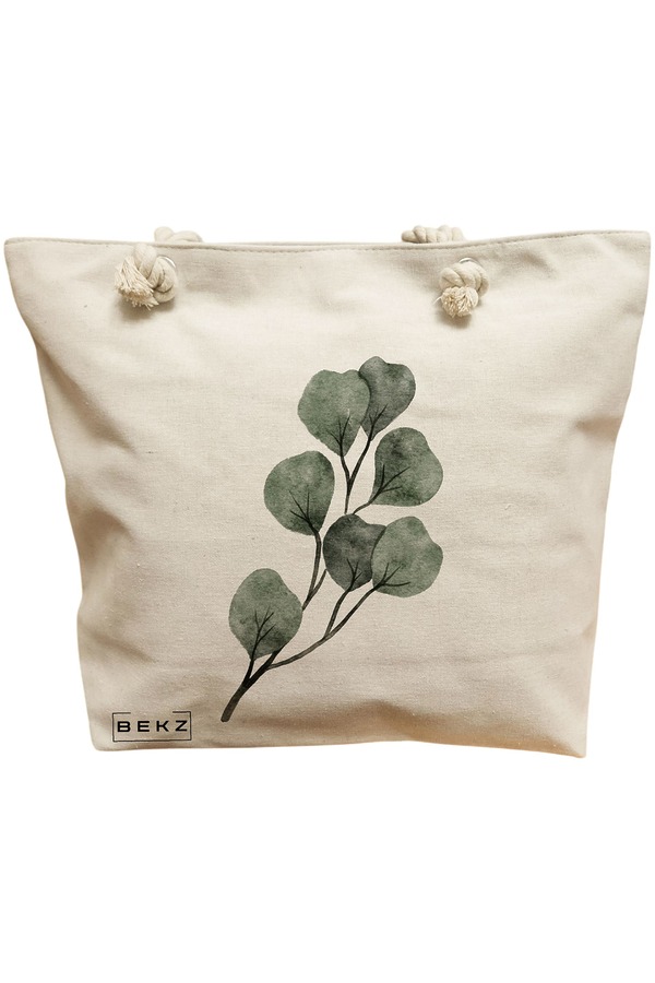 Geanta Canvas Tote pentru femei, model Watercolor Leaves, 40x51 cm, Bej, BEKZ® 11 Geanta Canvas Tote pentru femei