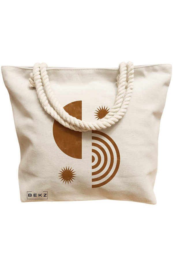 Geanta Canvas Tote pentru femei, model Solar Energy, 40x51 cm, Bej, BEKZ® 12 model Solar Energy