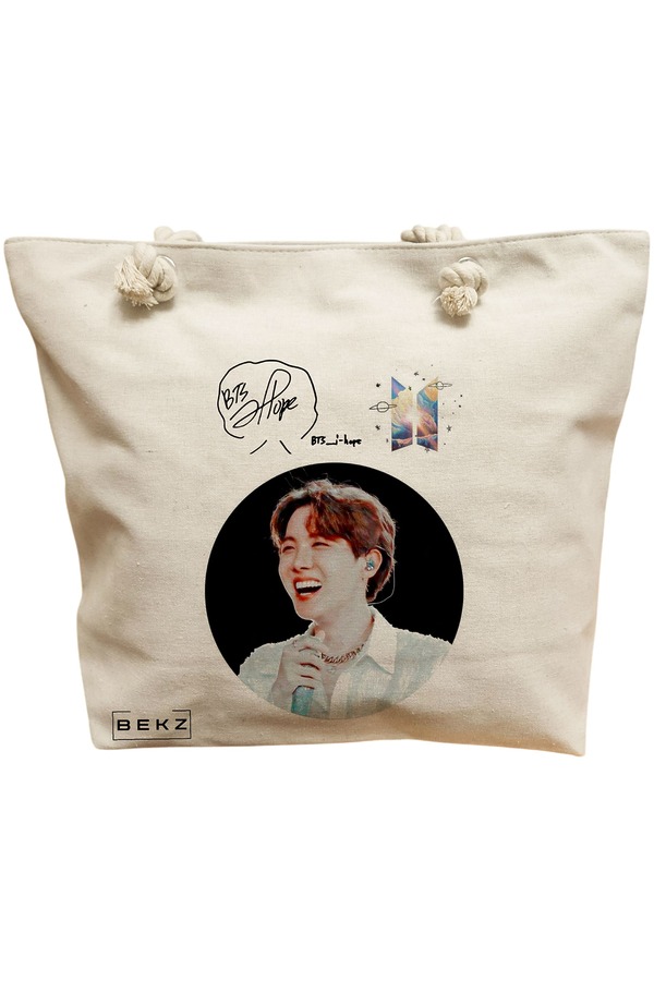 Geanta Canvas Tote pentru femei, model BTS J-Hope, 40x51 cm, Bej, BEKZ® 11 Geanta Canvas Tote pentru femei
