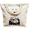 Geanta Canvas Tote pentru femei, model BTS Army 6 cu semnaturii, 40x51 cm, Bej, BEKZ® 17 model BTS Army 6 cu semnaturii