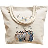 Geanta Canvas Tote pentru femei, model BTS Army 9 cu semnaturii, 40x51 cm, Bej, BEKZ® 17 model BTS Army 9 cu semnaturii