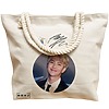 Geanta de Plaja Canvas Tote pentru femei, model BTS RM cu semnatura, 40x51 cm, Bej, BEKZ® 17 model BTS RM cu semnatura