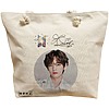 Geanta Canvas Tote pentru femei, model BTS V cu semnatura, 40x51 cm, Bej, BEKZ® 16 Geanta Canvas Tote pentru femei