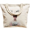 Geanta Canvas Tote pentru femei, model BTS Jungkook 2, 40x51 cm, Bej, BEKZ® 17 model BTS Jungkook 2