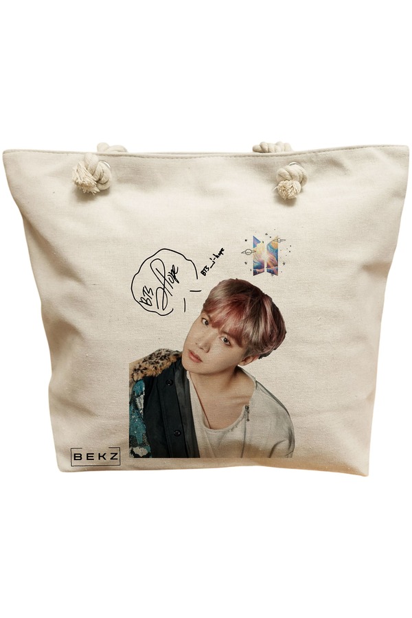 Geanta Canvas Tote pentru femei, model BTS J-Hope 2, 40x51 cm, Bej, BEKZ® 11 Geanta Canvas Tote pentru femei