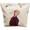 Geanta Canvas Tote pentru femei, model BTS Jimin cu semnatura 2, 40x51 cm, Bej, BEKZ® 16 Geanta Canvas Tote pentru femei