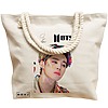 Geanta Canvas Tote pentru femei, model BTS Jimin cu semnatura 3, 40x51 cm, Bej, BEKZ® 17 model BTS Jimin cu semnatura 3