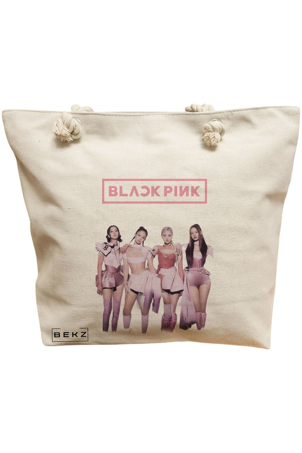 Geanta Canvas Tote pentru femei, model Blackpink 3, 40x51 cm, Bej, BEKZ® 11 Geanta Canvas Tote pentru femei