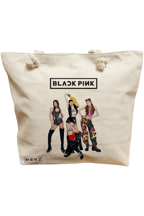 Geanta Canvas Tote pentru femei, model Blackpink 5, 40x51 cm, Bej, BEKZ® 11 Geanta Canvas Tote pentru femei