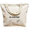 Geanta Canvas Tote pentru femei, model Blackpink 8 cu semnaturii, 40x51 cm, Bej, BEKZ® 17 model Blackpink 8 cu semnaturii