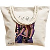 Geanta Canvas Tote pentru femei, model Blackpink 9 cu semnaturii, 40x51 cm, Bej, BEKZ® 17 model Blackpink 9 cu semnaturii
