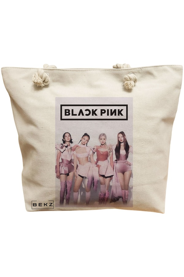 Geanta Canvas Tote pentru femei, model Blackpink 10, 40x51 cm, Bej, BEKZ® 11 Geanta Canvas Tote pentru femei