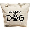 Geanta Canvas Tote pentru femei, model Life is better with a doggo, 40x51 cm, Bej, BEKZ® 16 Geanta Canvas Tote pentru femei