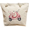 Geanta Canvas Tote pentru femei, model Rose flower Bike, 40x51 cm, Bej, BEKZ® 16 Geanta Canvas Tote pentru femei