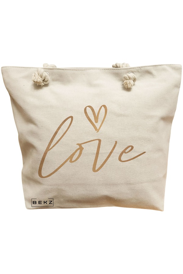 Geanta Canvas Tote pentru femei, model Love, 40x51 cm, Bej, BEKZ® 11 Geanta Canvas Tote pentru femei