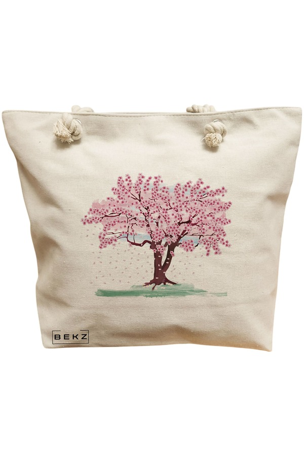 Geanta Canvas Tote pentru femei, model Watercolor Tree, 40x51 cm, Bej, BEKZ® 11 Geanta Canvas Tote pentru femei