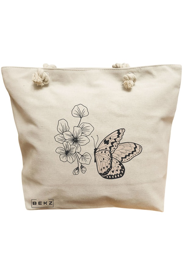 Geanta Canvas Tote pentru femei, model Minimalist Butterfly, 40x51 cm, Bej, BEKZ® 11 Geanta Canvas Tote pentru femei