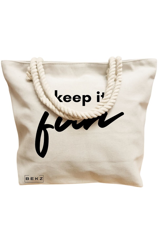 Geanta Canvas Tote pentru femei, model Keep it Fun, 40x51 cm, Bej, BEKZ® 12 model Keep it Fun