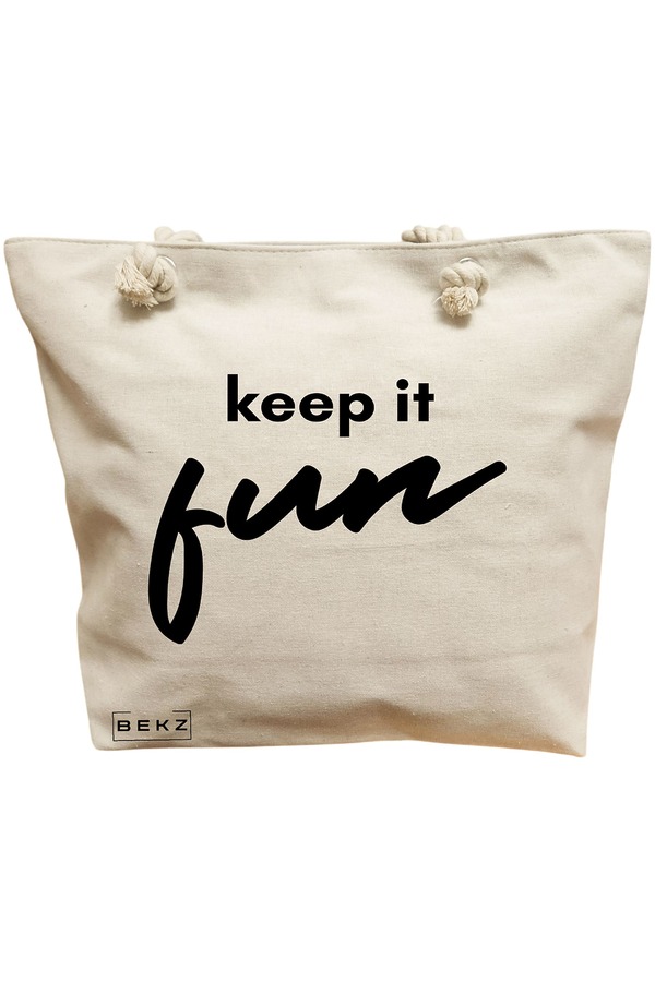 Geanta Canvas Tote pentru femei, model Keep it Fun, 40x51 cm, Bej, BEKZ® 11 Geanta Canvas Tote pentru femei