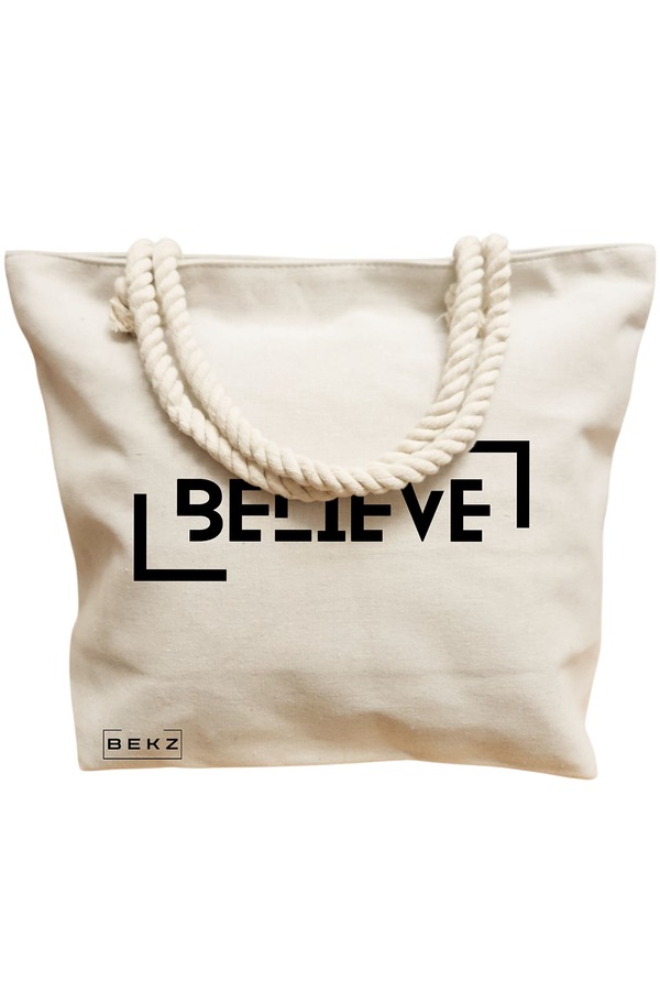 Geanta Canvas Tote pentru femei, model Believe, 40x51 cm, Bej, BEKZ® 12 model Believe
