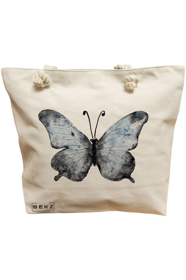Geanta Canvas Tote pentru femei, model Watercolor Butterfly 2, 40x51 cm, Bej, BEKZ® 11 Geanta Canvas Tote pentru femei