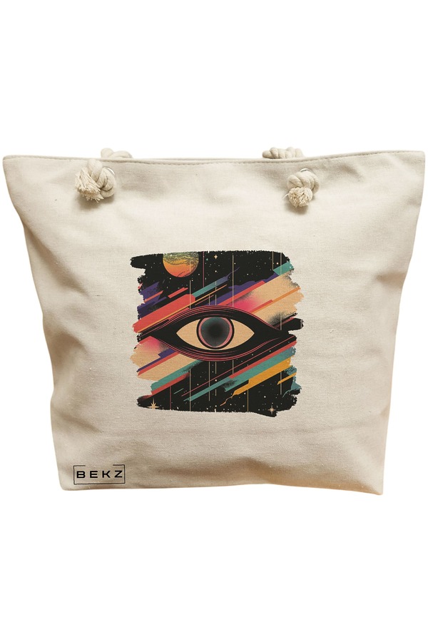 Geanta Canvas Tote pentru femei, model Celestial Eye 1, 40x51 cm, Bej, BEKZ® 12 Geanta Canvas Tote pentru femei
