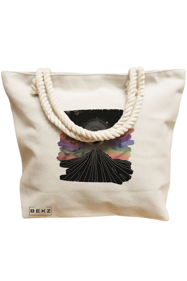 Geanta Canvas Tote pentru femei, model Celestial Eye 3, 40x51 cm, Bej, BEKZ® 12 model Celestial Eye 3