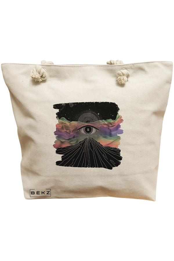 Geanta Canvas Tote pentru femei, model Celestial Eye 3, 40x51 cm, Bej, BEKZ® 11 Geanta Canvas Tote pentru femei
