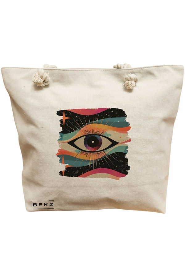 Geanta Canvas Tote pentru femei, model Celestial Eye 4, 40x51 cm, Bej, BEKZ® 11 Geanta Canvas Tote pentru femei